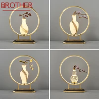 brother modern chinese table lamp creative simple brass led crystal gourd desk light decor for hotel living room bedside