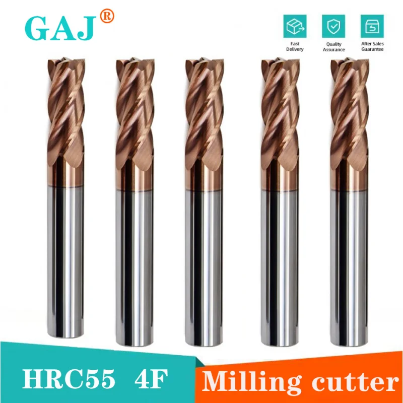 

Фреза с покрытием из сплава, инструмент из вольфрамовой стали, обработка с ЧПУ Hrc55, 4-зубая концевая фреза, комплект верхних фрез, фрезерные станки