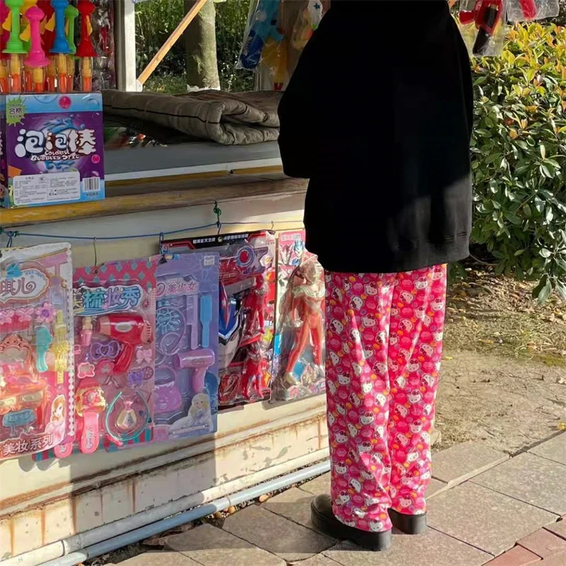 Kawaii Sanrio Y2k Брюки Hello Kitty Женские новые широкие брюки Прекрасные свободные