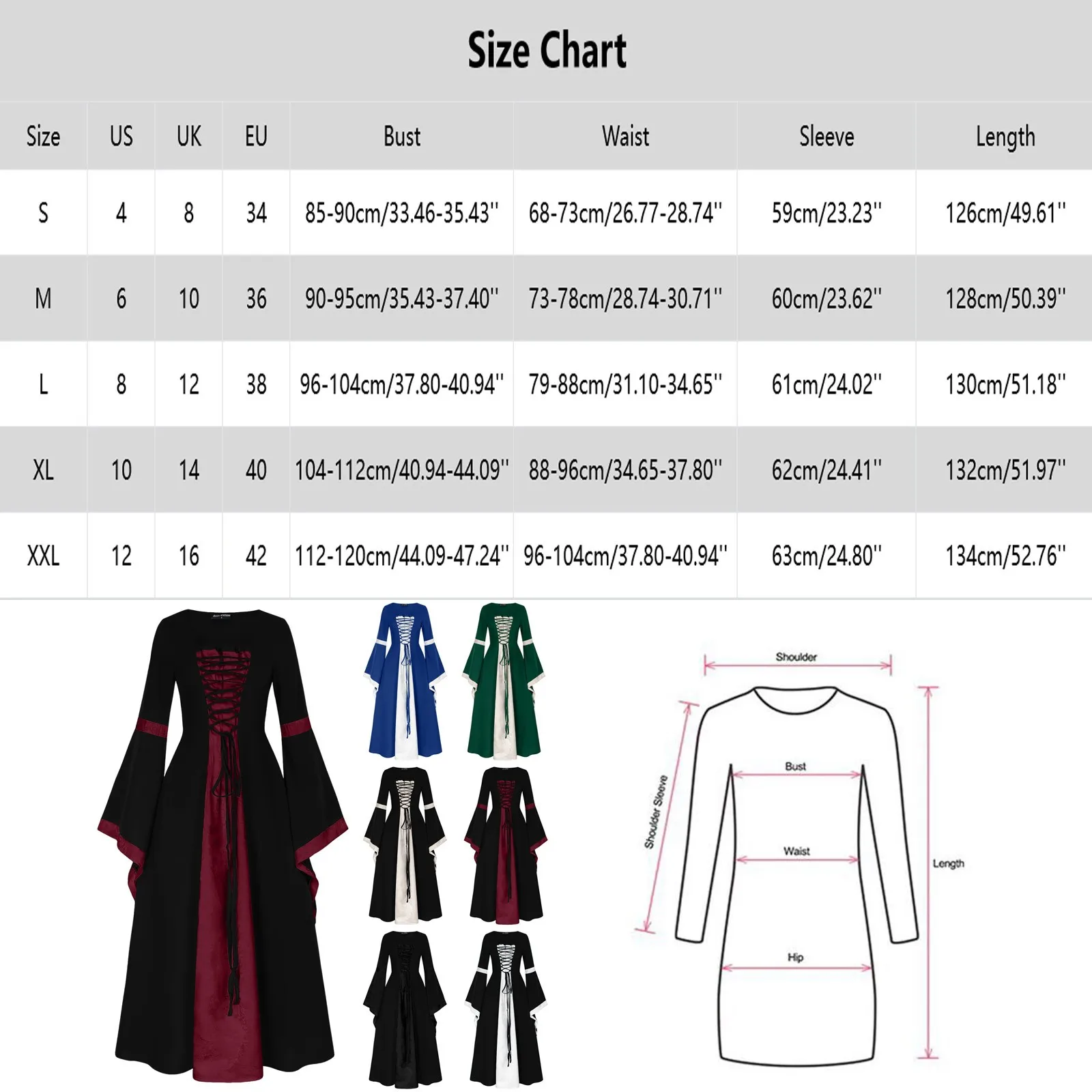 Женское длинное платье в стиле ретро для косплея на Хэллоуин с рукавами-трубой