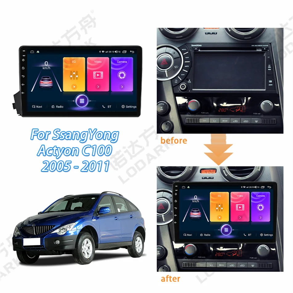 

LODARK for SsangYong Actyon C100 2005 - 2011 Fascia 2 Din Android Car DVD Frame Audio Fitting Adaptor Dash Trim Kits