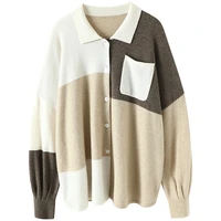 retro patchwork shirt cardigan100 cashmere winter warm sweater women new latest fashion for women 2022 clothes