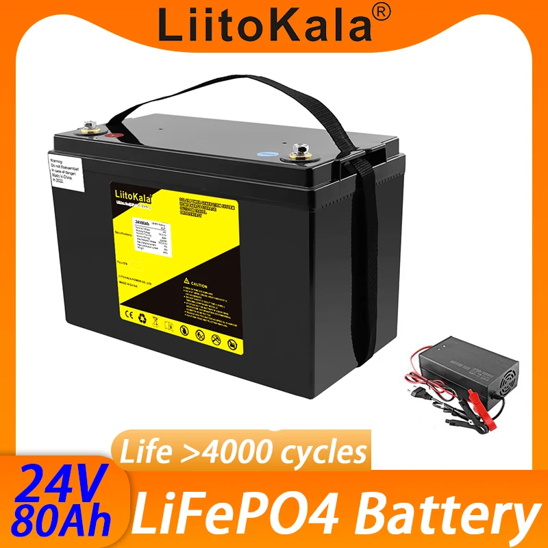 

LiitoKala 24V 80Ah Lifepo4 battery lithium with 100A BMS for inverter solar panel scooter backup power boat light 29.2V 10A