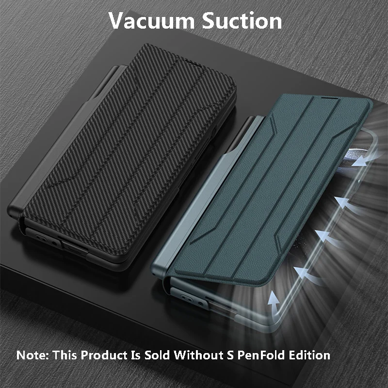 Plain Leatehr Pen Holder Removable Cover For Samsung Galaxy Z Fold 4 5G Case solid color protective film wireless case for fold4