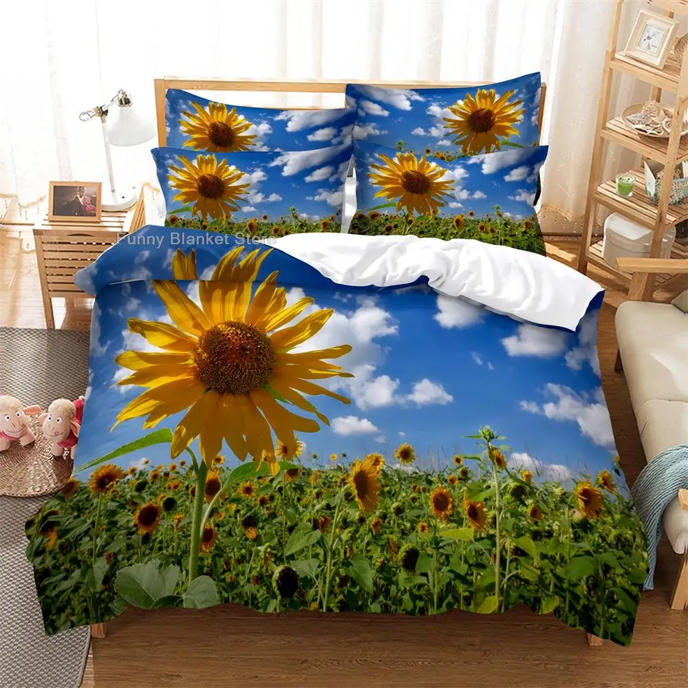 

Sunflowers Bedding 3-piece Digital Printing Cartoon Plain Weave Craft For North America And Europe Bedding Set Queen