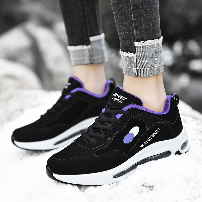 Walking Shoes Women Air Cushion Chunky Sneakers Winter Lady Light Leather Keep Warm Casual Shoes