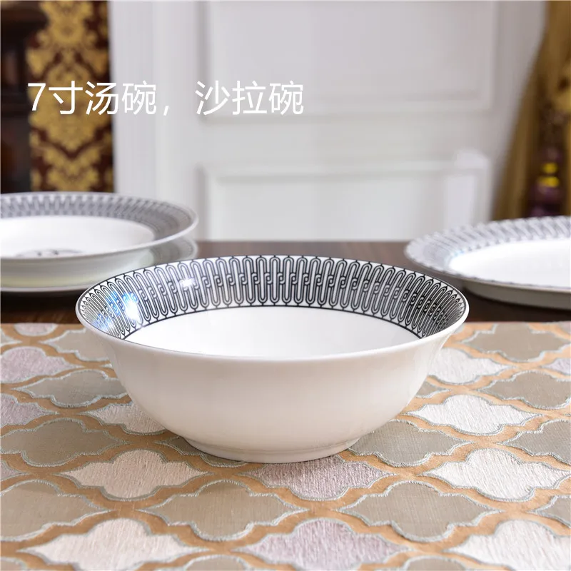 

European-style luxury bone China household tableware set rice bowl dish soup nest western restaurant steak plate