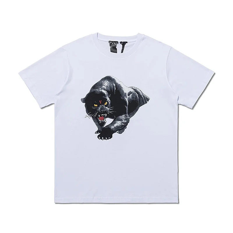 Vlone New 22ss Summer Big V Black Panther Printed Short Sleeve Men's round Neck T-shirt