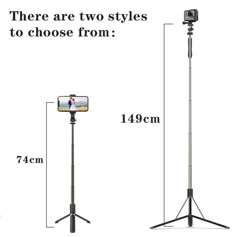 High quality New 1.49m big Bluetooth Selfie Stick Tripod Foldable monopods universal for Gopro camera for Smartphone enlarge