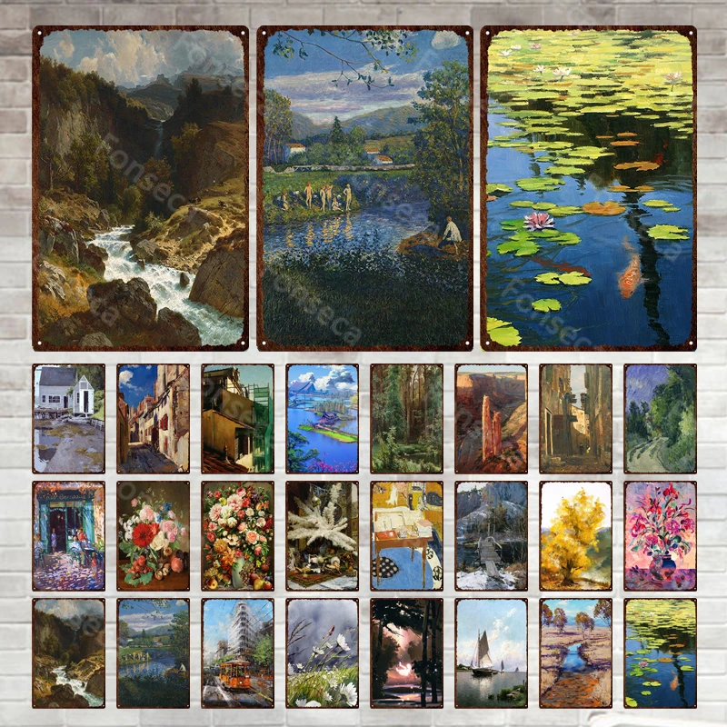 

Mountainlake природный пейзаж винтажный металлический знак оловянные пластины Декор для дома настенные художественные металлические наклейки с цветами