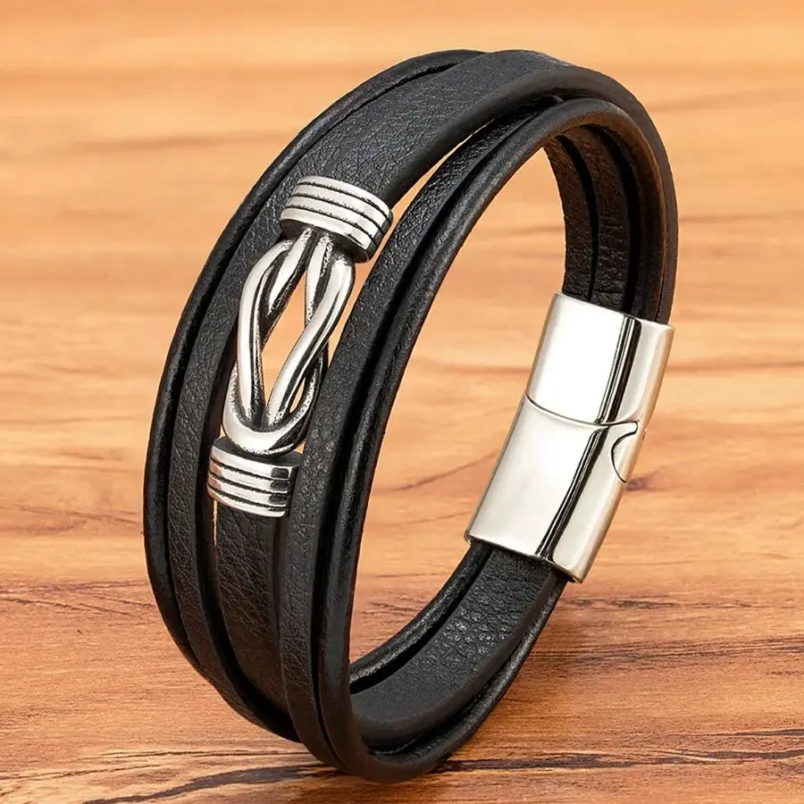 Модный креативный кожаный браслет XQNI простой многослойный Плетеный мужской в
