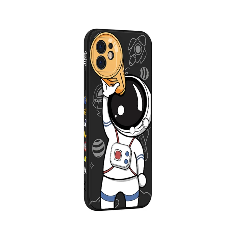 

Cartoon Astronaut Straight Side Painted Phone Case For Iphone 14 13 12 11 Pro Max X Xr Xs 7 8 Plus Lens Protection Phone Case