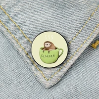 slof sloth and coffee pin custom funny brooches shirt lapel bag cute badge cartoon cute jewelry gift for lover girl friends