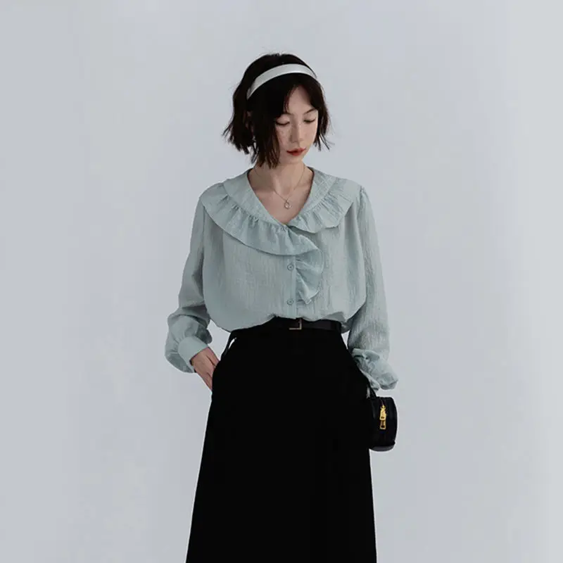 

Женская тонкая рубашка с длинным рукавом, свободная однобортная блузка во французском стиле, G237, весна-осень 2023