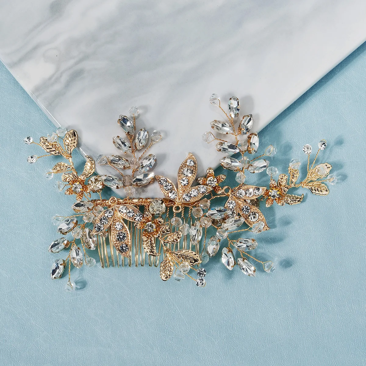 

Floralbride Handmade Alloy Crystal Rhinestones Flower Leaf Bridal Hair Comb Wedding Headpiece Hair Accessories Women Jewelry