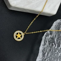 fashion crystal rhinestone necklaces for women stainless steel hollow pentagram pendant jewelry on the neck accessories choker