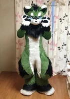 green husky fox walking long fur cosplay mascot costume party advertising dress