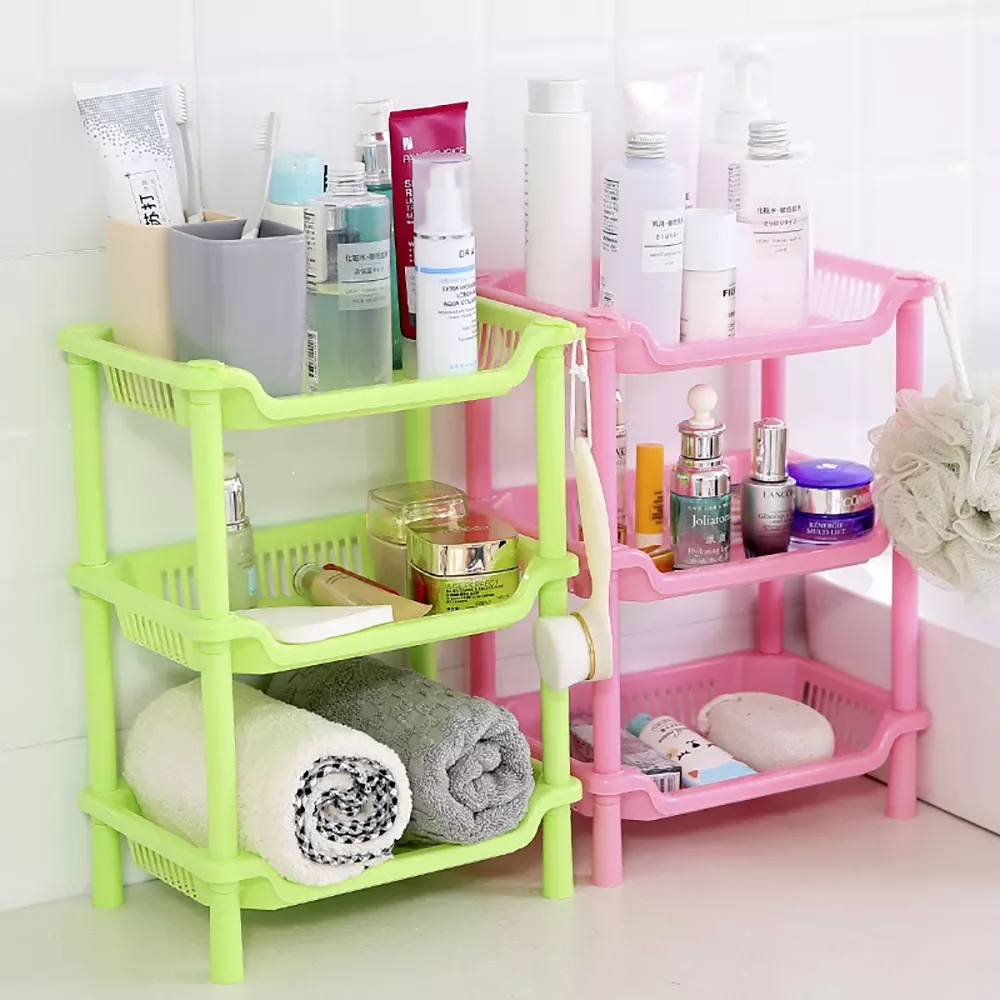 

3-Layers Kitchen Storage Rack Shelve Plastic Assembled Sundries Food Shelf Dish Holder Bathroom Organizer Cocina Accessories
