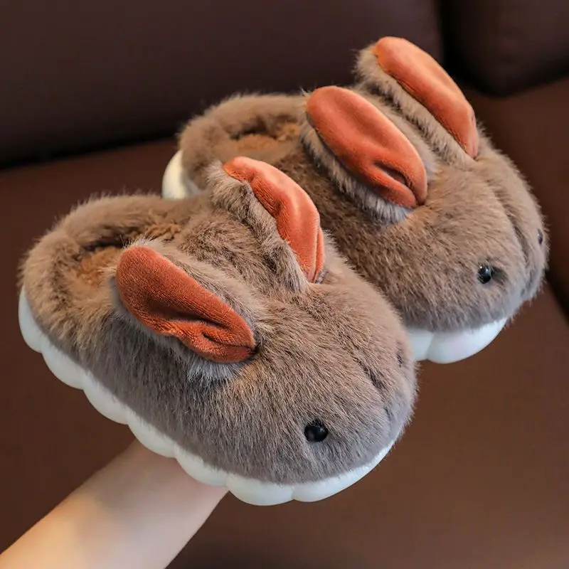 Babi Shoes Fluffy Bunny Slipper Children Winter Indoor Fur Slides Kid Summer Linen Rabbit Mules Slipper Infant Girl Boys Clapper