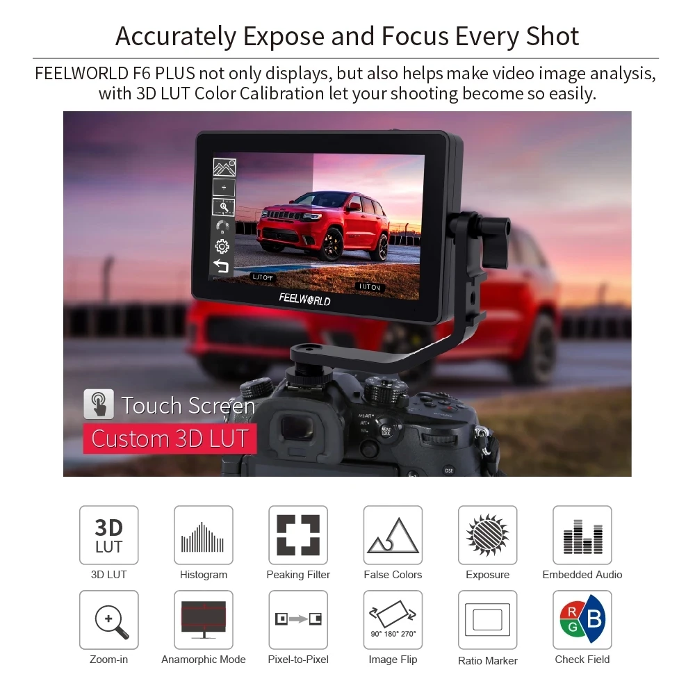 Фото FEELWORLD F6 PLUS V2 4K Монитор 6-дюймовый на камере DSLR Полевой монитор 3D LUT Сенсорный экран IPS FHD 1920x1080 Видеокамера №3