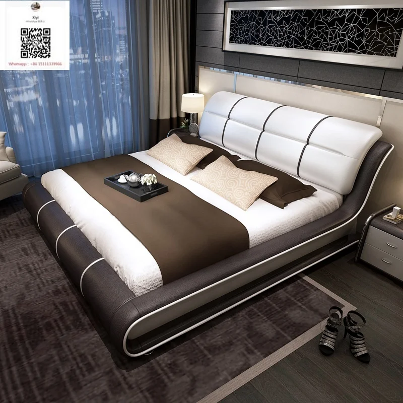 

High Quality Hot Sale Soft Bed Modern Upholstered Wood Frame Leather Bed King Size Bedroom Furniture
