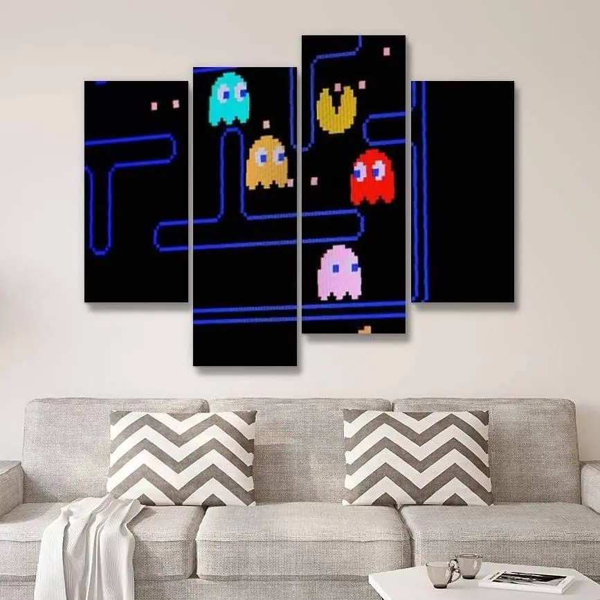 

4 Pieces Vintage Pacman Video Game Modern Modular HD Print Wall Art Canvas Poster Pictures Paintings for Living Room Home Decor