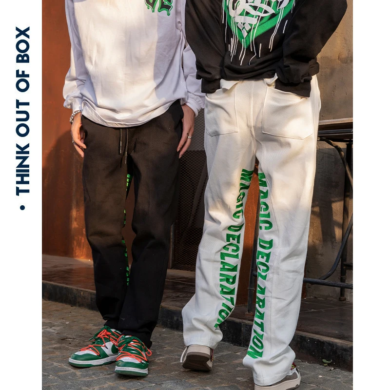 Men's Sweatpants Embroidery Y2K Clothes Casual Wide Leg Pants Jeansy Straight Trousers Skinny Streetwear Gothic Jeans For Men