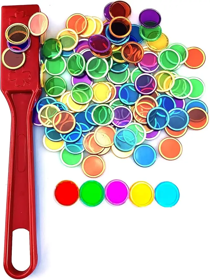 

1/5 шт. набор магнитных палочек и чипсов для бинго, магнитная палочка, 100, разноцветные металлические кольцевые диски, научная STEM