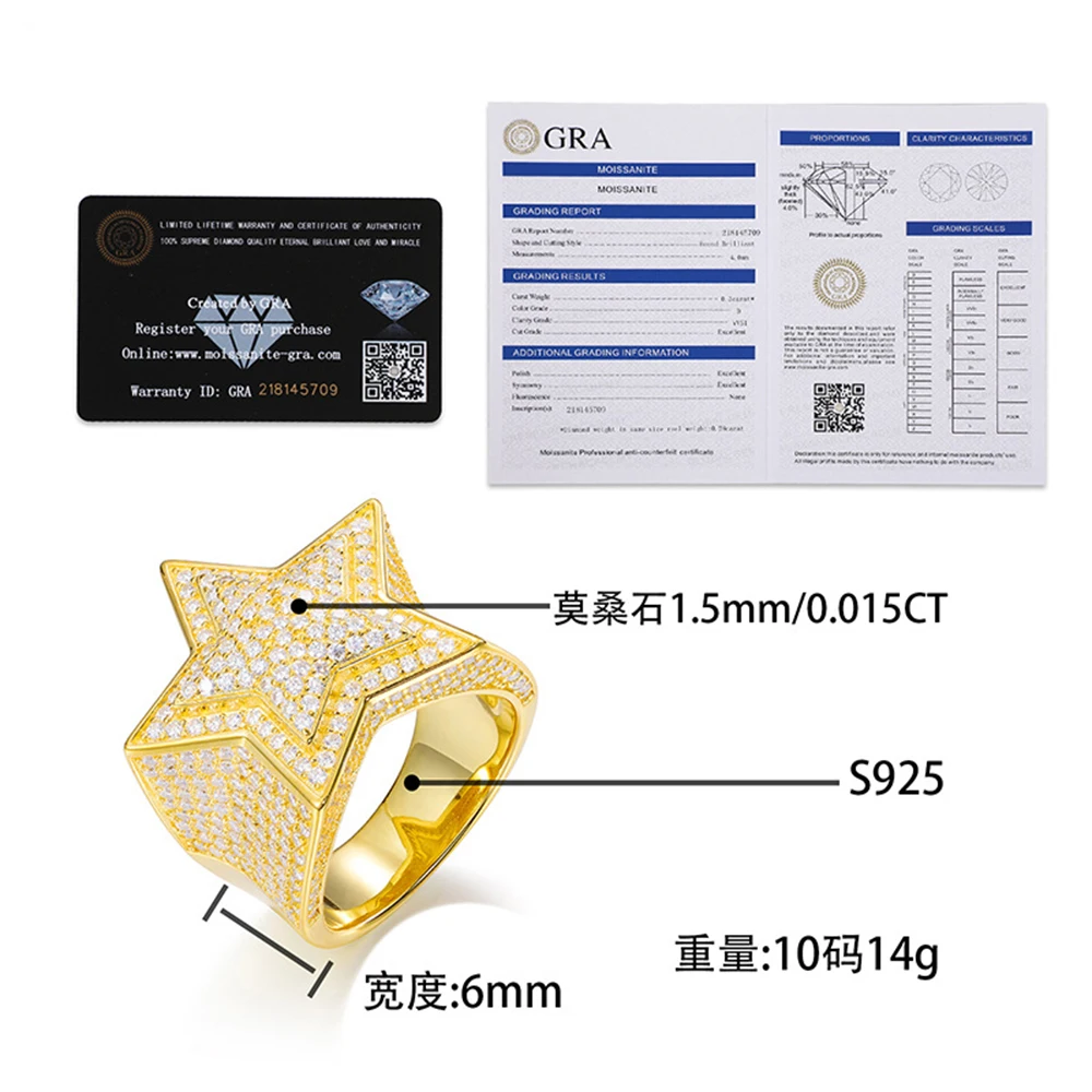 Star Moissanite Rings For Women Iced Out Rings S925 Silver Wedding Ring Finger Jewelry Men Pass Diamonds Tester Free Shipping