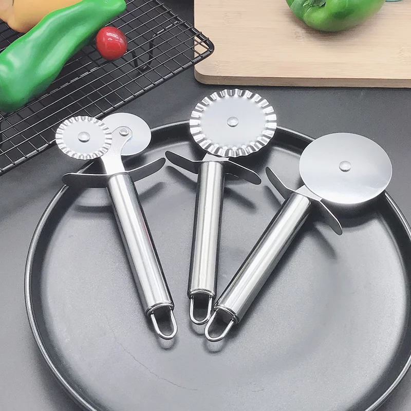 

Stainless Steel Single Double Wheel Pizza Knife Roller Baking Kitchen Tool Cutting Spaghetti Waffles Round Lace Dough Pastry