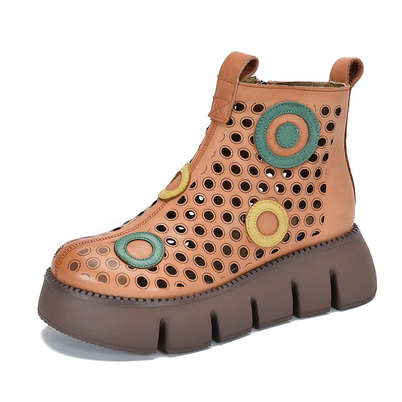 

YourSeason Fashion Spring Summer Genuine Leather Shoes Ladies Sandals Mixed Colors Vintage Zip Concise Leisure Platform Sandal