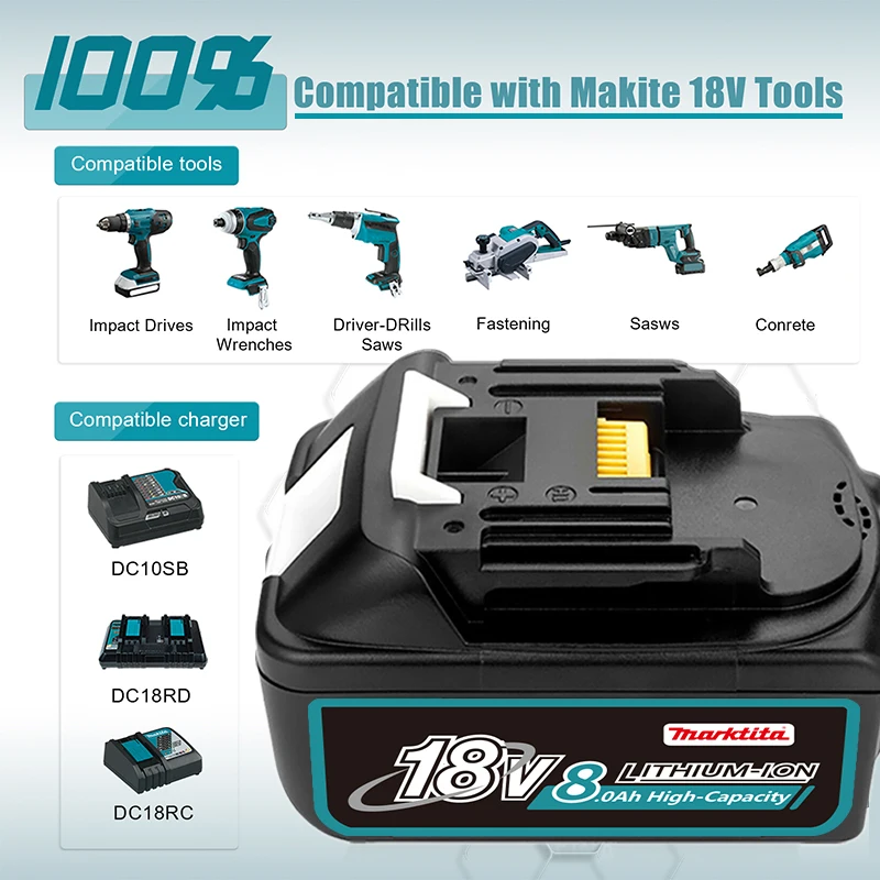 

Аккумуляторная батарея BL1850B для Makita, 18 в, 6000 мАч, DC18RC