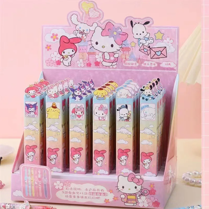 

24Pcs Sanrioed Kawaii Anime Cartoon Series Cinnamoroll My Melody Kuromi Cute Blind Box Test Pen Office Pen Learning Stationery