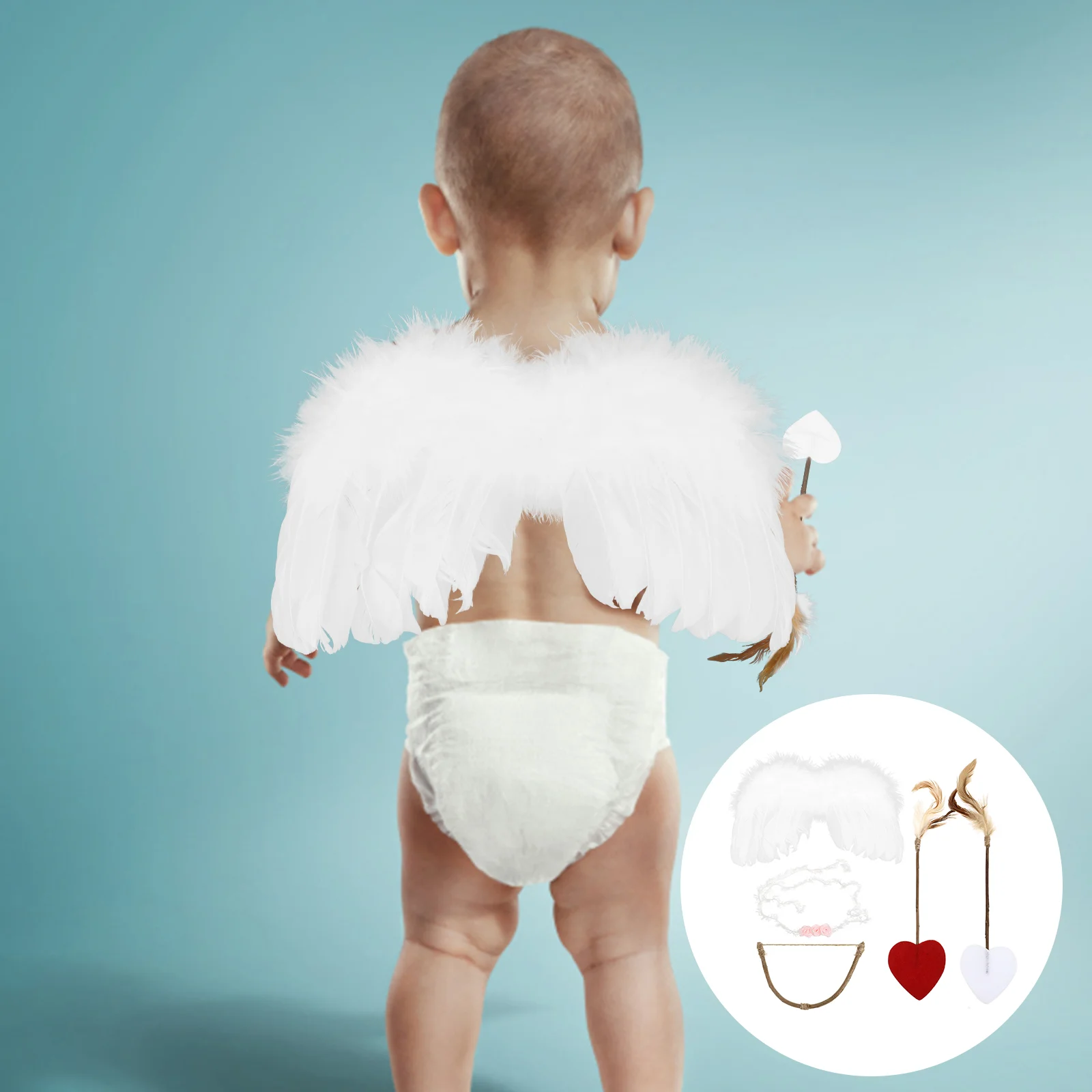 

Cupid Wing Angel Bow Baby Costumewings Newborn Kit Headband Prop Cosplay Set Forinfant Photo Fairy Costumes Outfits Performance