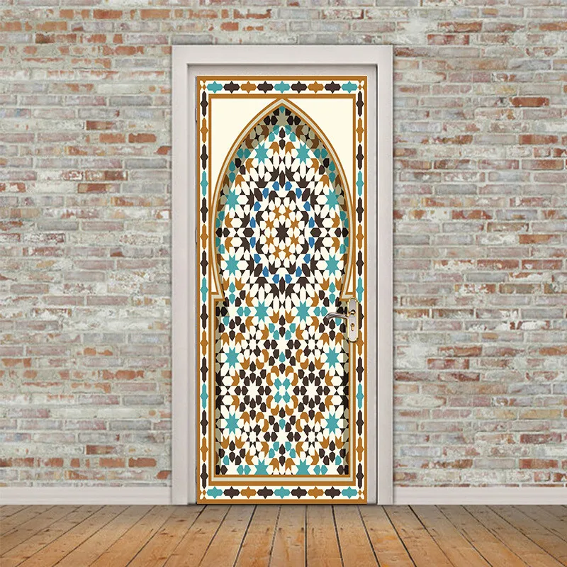 

2020 New Muslim Style Door Decoration Wallpaper 2Pcs/Set Self-adhesive Ramadan Festival Home Decor Decal PVC Waterproof Posters