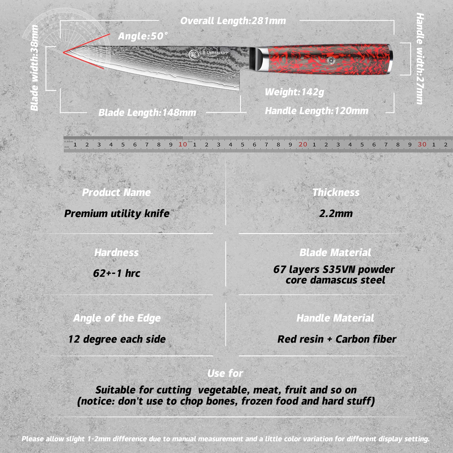 Grandsharp 5 8-дюймовый универсальный нож кухонный из дамасской стали 67 слоев S35VN