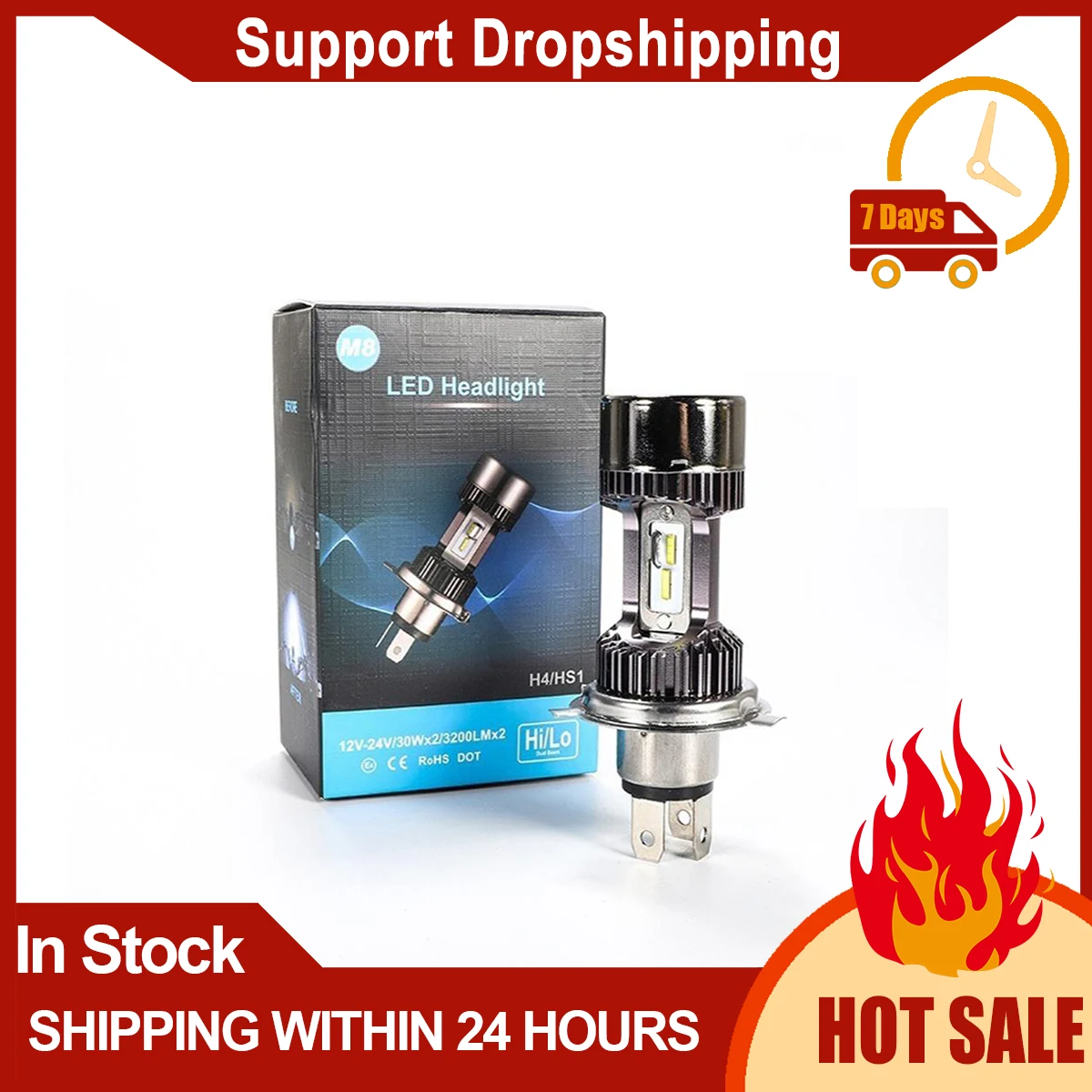 

Светодиодная фара для мотоцикла, 30 Вт, 3200 лм, H4