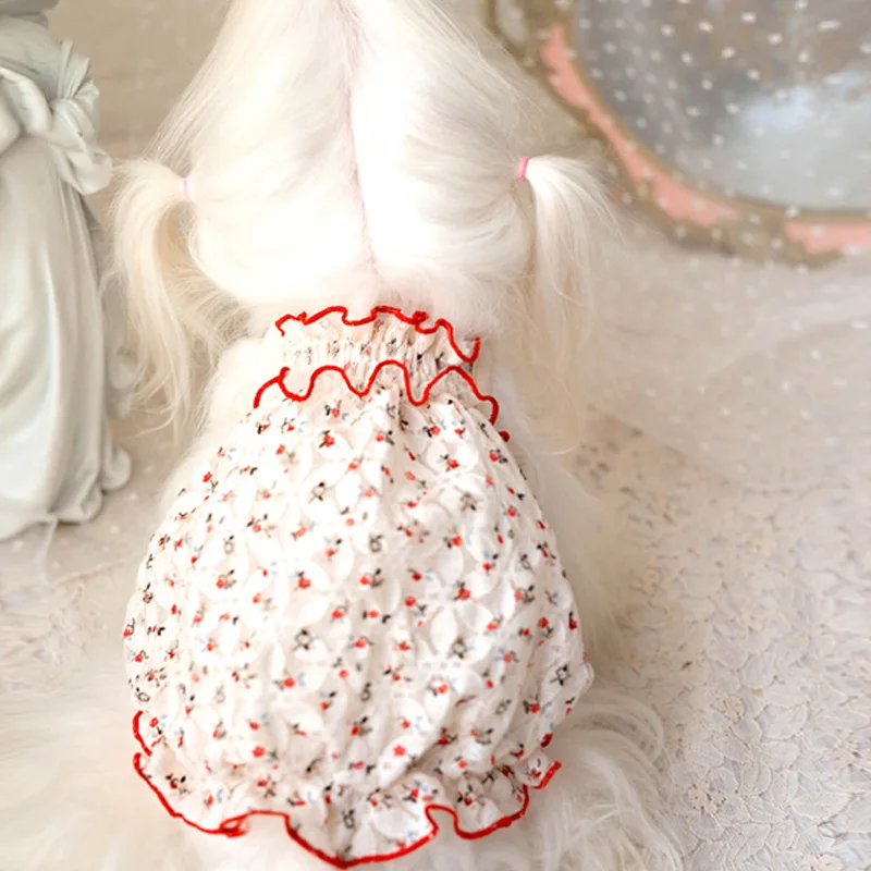 

Summer Dog Dress 2022 New Pet Clothes Puppy Skirt Lace Floral Princess Pomeranian Teddy Yorkshire Corgi Bichon Shih Tzus Costume