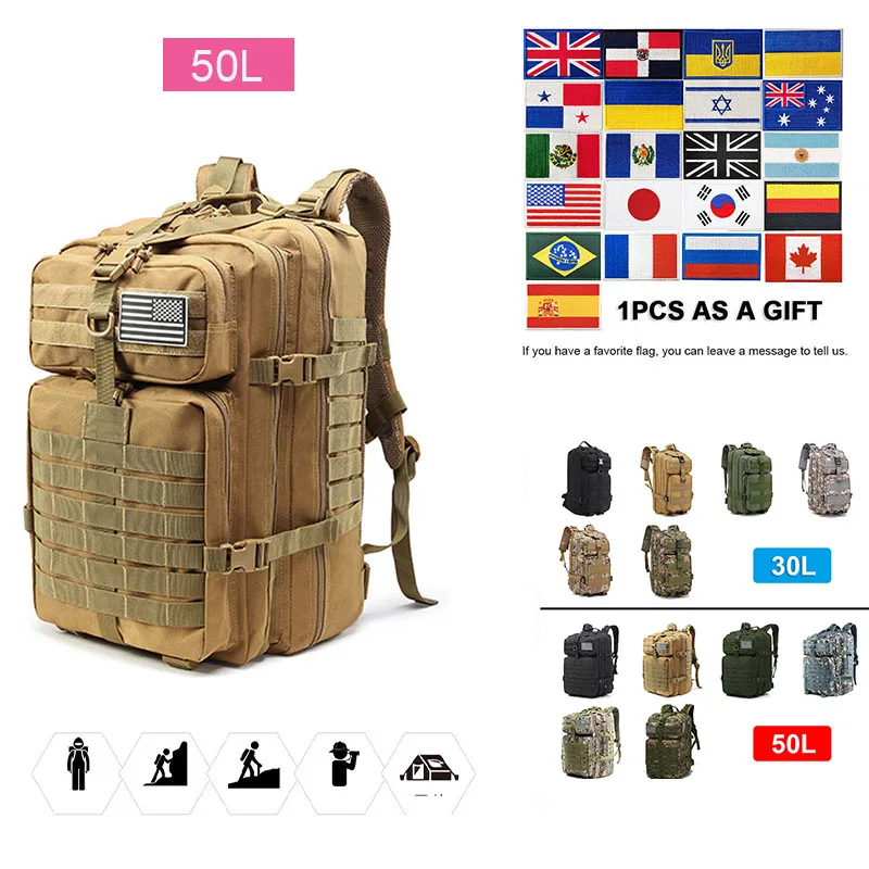 

Тактическая дорожная сумка 3P 30 л/50 л, военный вместительный рюкзак для кемпинга, уличная сумка для рыбалки, пешего туризма, охоты
