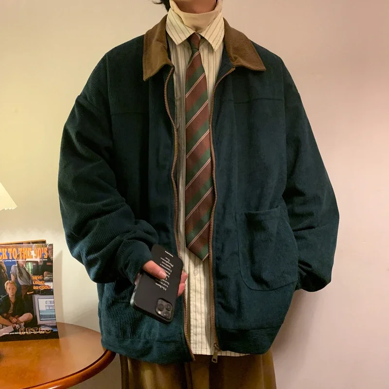 

Мужская Вельветовая куртка-бомбер в стиле ретро, свободная повседневная куртка большого размера в стиле пэчворк, одежда для мужчин, свободные топы в стиле хип-хоп, 5xl, осень 2023