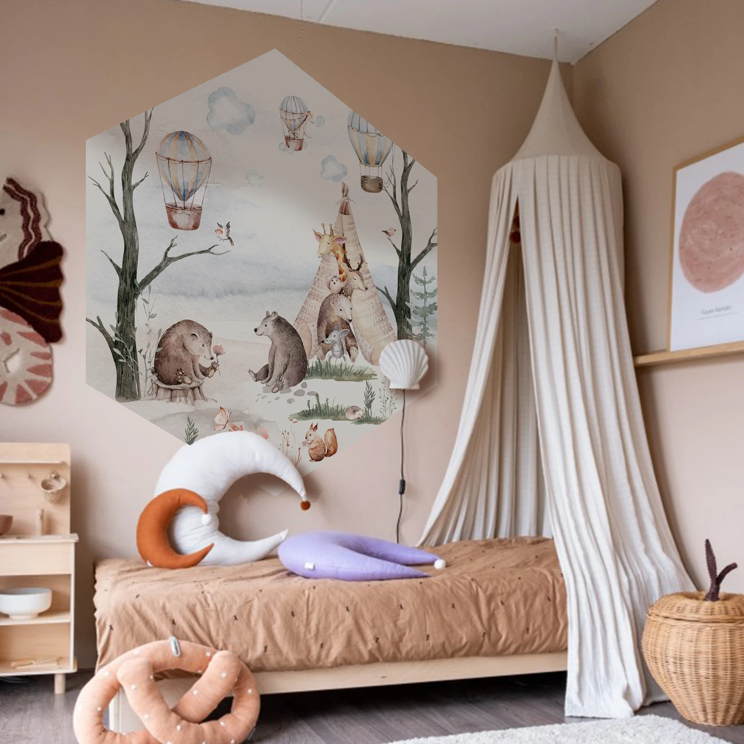 

Funlife®Настенные стикеры в виде лесных животных и племени шестиугольной формы, сделай сам, декор для комнаты, ткань, детская комната, настенные наклейки, детский Декор для дома