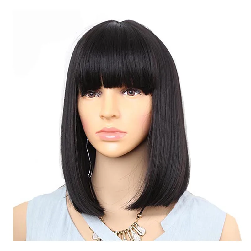 Синтетический короткий парик Боб прямые черные парики с челкой для женщин волосы