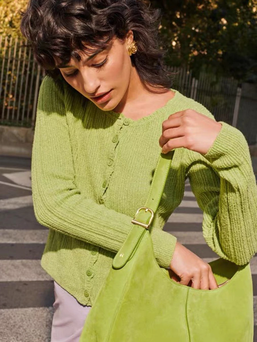 

Button Solid Knitted Vintage Cardigan Cotton O-neck Long Sleeve Woman Sweater 2023 Spring Elegant Chic Casual Female Sweaters