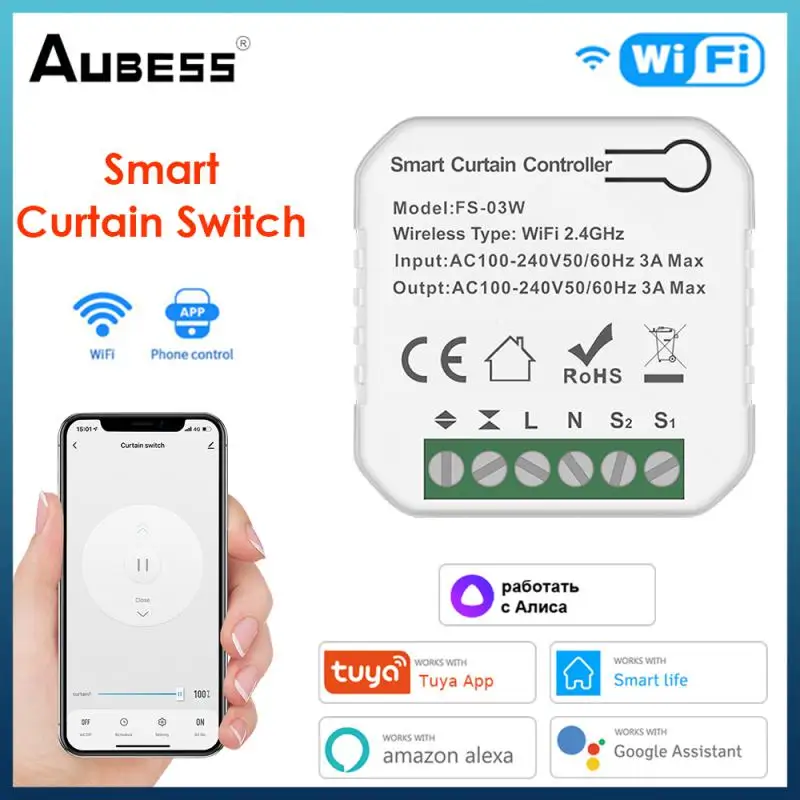 

Tuya Smart Mini Curtain Switch WiFi Smart Life Curtain Remote Control Switch Voice Control Compatible With Alexa Google Home