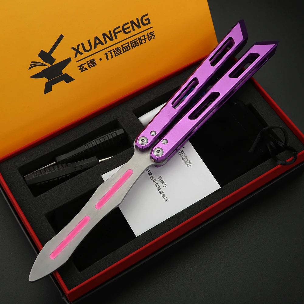 

Xuan Feng Butterfly Comb is not sharp, multifunctional butterfly tool knife, safety folding practice knife night light version
