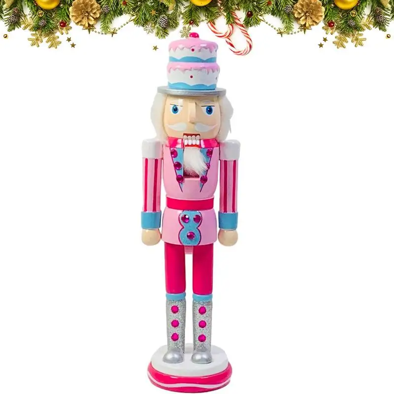 

Рождественские фигурки гайковёров, розовая деревянная игрушка-марионетка, украшение с мультяшной шапкой, зимний Настольный гайковёр, цент...