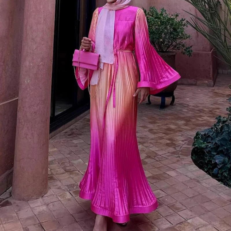 Новое модное длинное платье с высокой талией и градиентным принтом женское