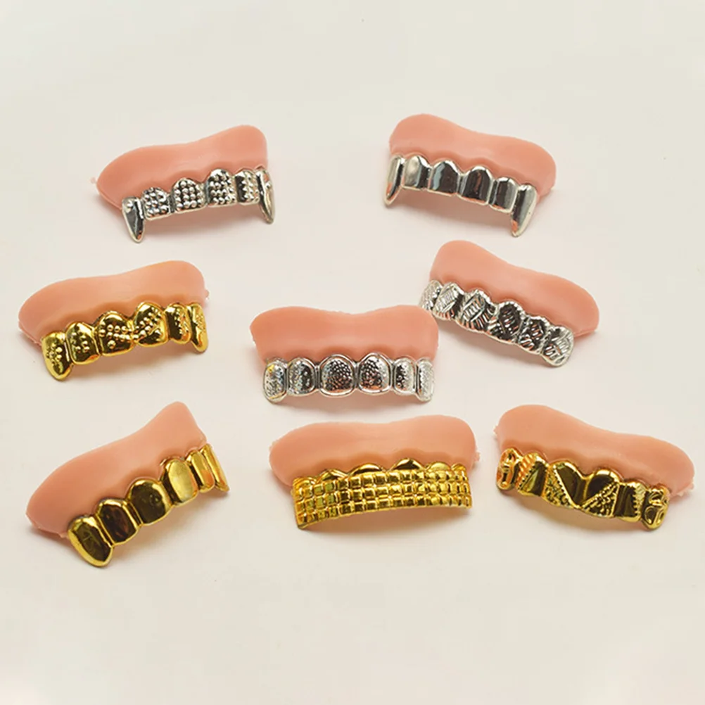 

8pcs Plating Fake Teeth Fake Zombie Teeth Fake False Teeth Halloween Party Prop