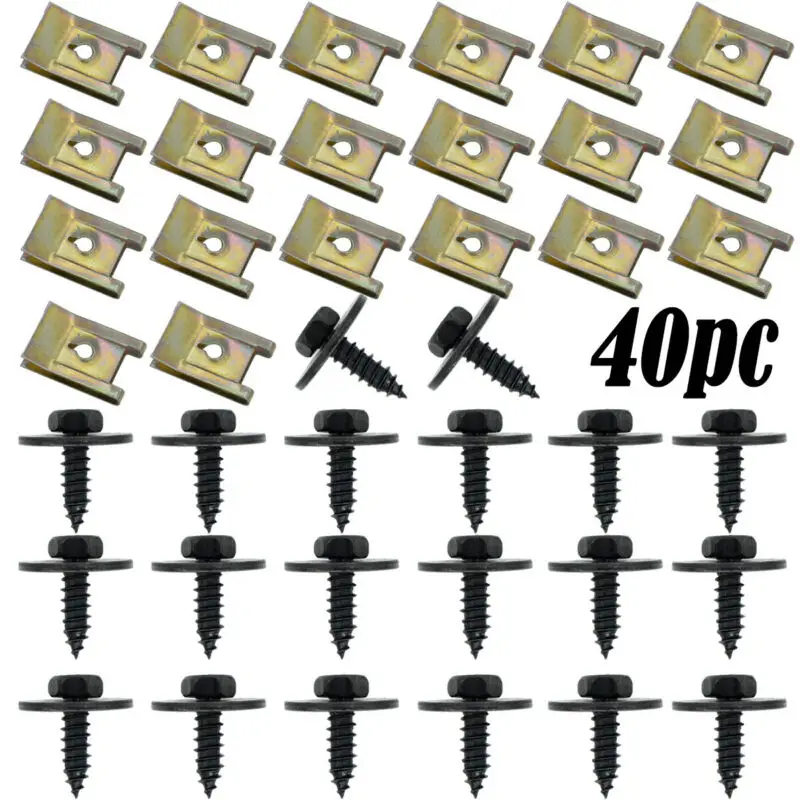 

U Nut Mud Flaps Clips 40Pcs pack Hex Screw Undertray Fixing Metal Clip New High quality