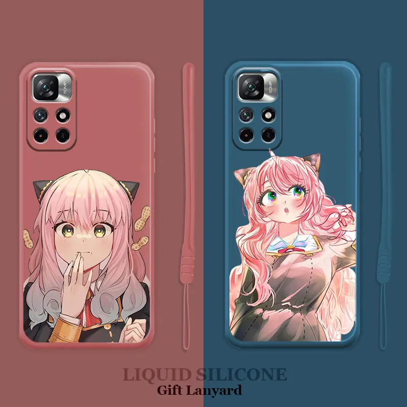 

Square Liquid Case For Xiaomi Redmi Note 11 11T 9 9S 8 10 Pro for Redmi 8 9T 9A 9C 10C K40 Shell Spy×Family Anya Forger Pretty